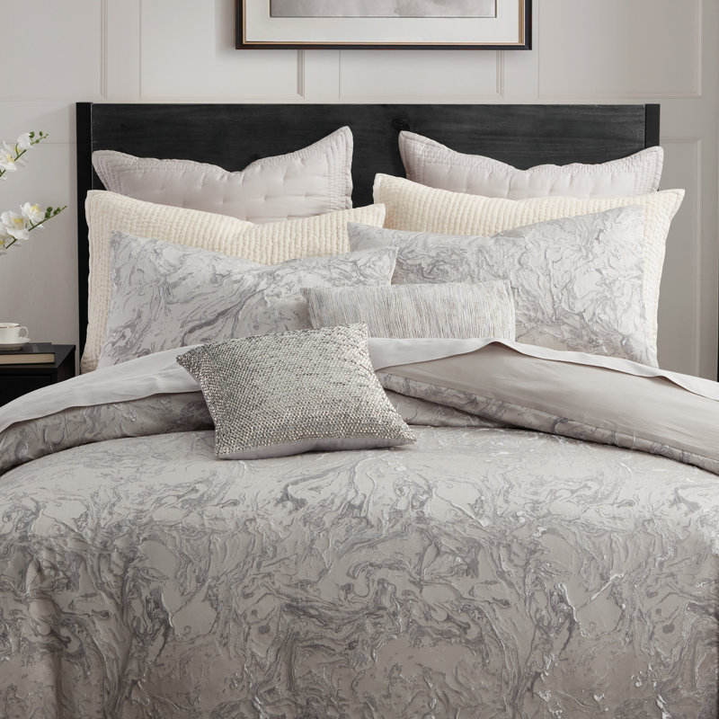 Liquid Marble Duvet Cover, Gray, King Duvet Cover