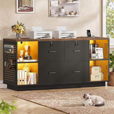 55" File Cabine 3 Drawers Filing Cabinet with Lock For Home Office Fits Letter/legal/a4 Size Hanging Files, Printer Stand With Storage
