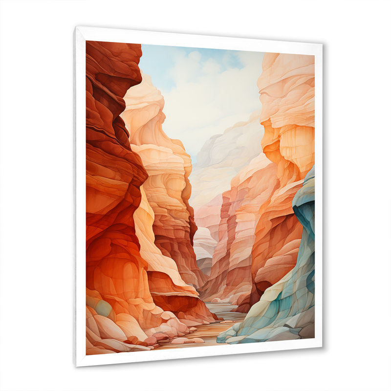 Canyon Desert Scenery Minimalism  - Canyon Wall Art Living Room, Cadre simple blanc, H 44 po x l 34 po x P 1,5 po