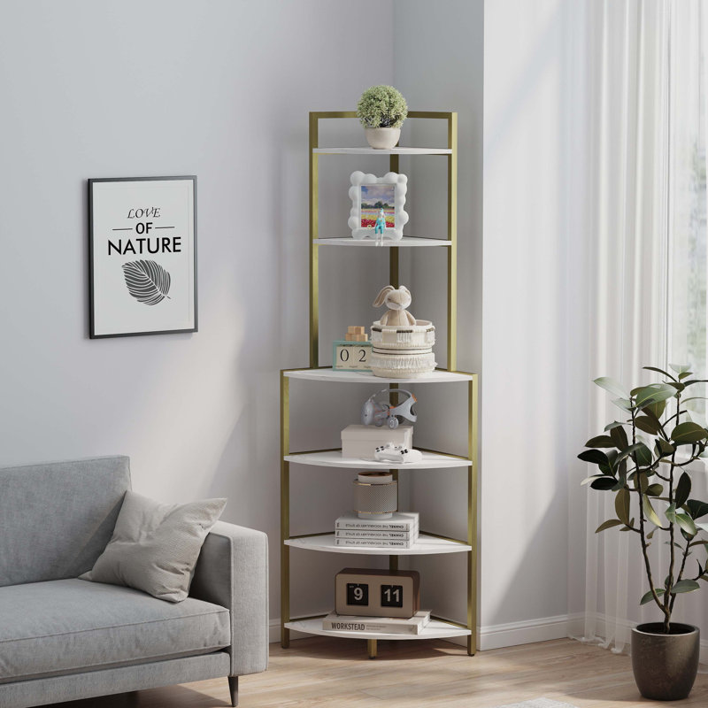 6-Tier Corner Open Shelf Modern Bookcase Wood Rack Freestanding Shelving Unit