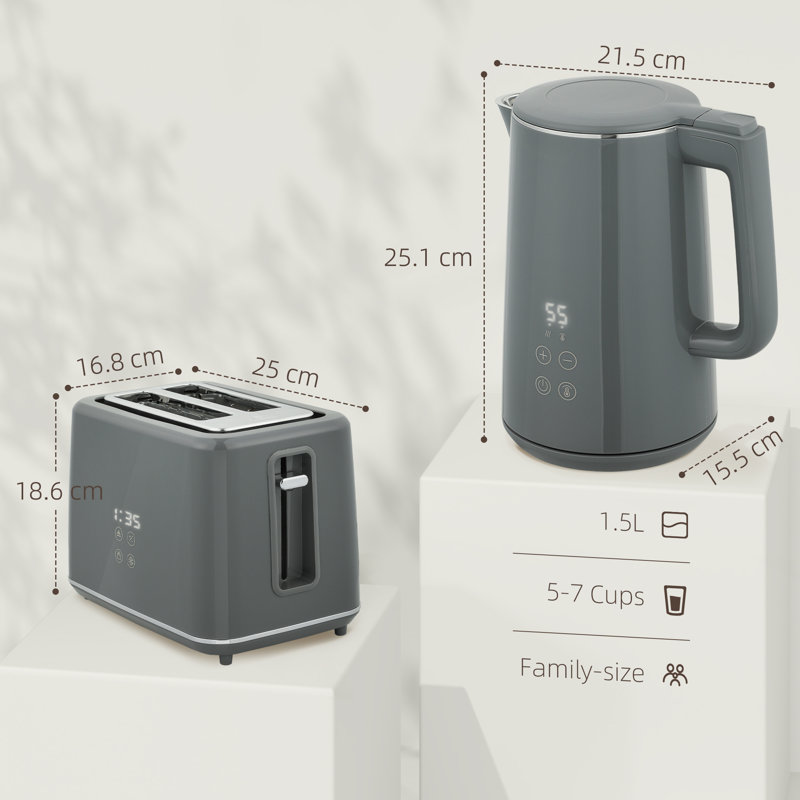 Kettle and Toaster Set, Grey