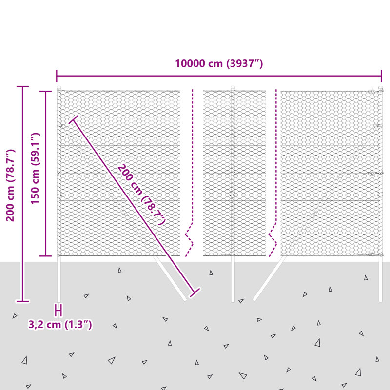Hexagon Fence 100 M Galvanised Steel, 150cm H x 10000cm W