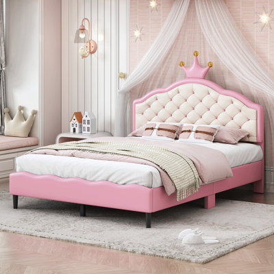 Lit princesse en cuir PU avec tête de lit capitonnée Lovely Crown