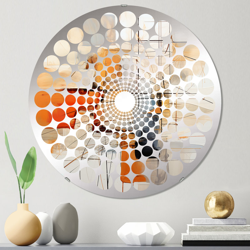 Orange gris, dessin au trait abstrait expressionnisme, cercle décoratif à pois radiaux - dessin au trait orange gris, expressionnisme abstrait