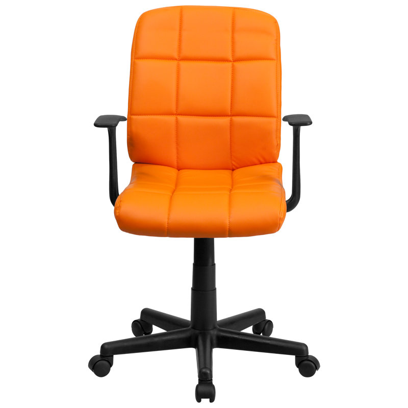 Chaise de bureau pivotante en vinyle Bonavant, Orange, Avec accoudoirs