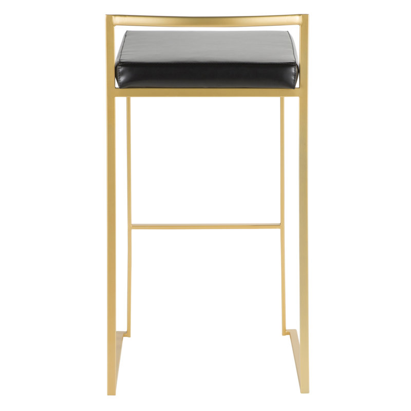 Fuji Contemporary-Glam Barstool In Gold With Black Faux Leather By Lumisource - Set Of 2, Black
