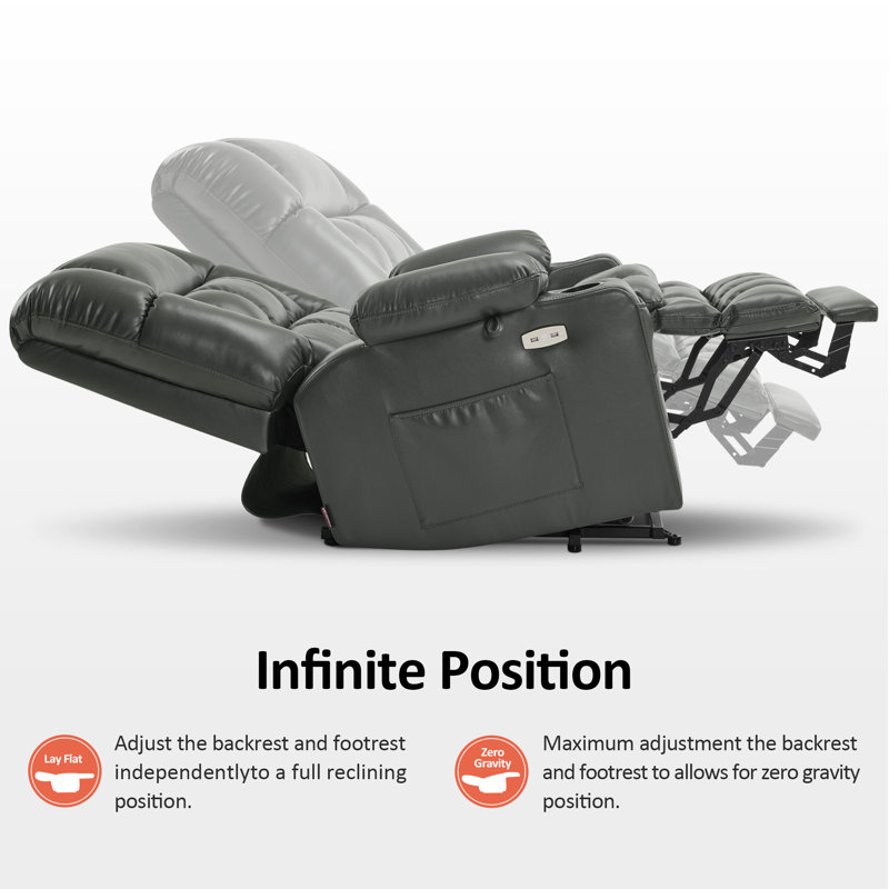26.4'' seat Width Dual Motor Power Recliner Lift Chair with Vibration Massage and Heat, Infinite Position, Faux Leather, Gray