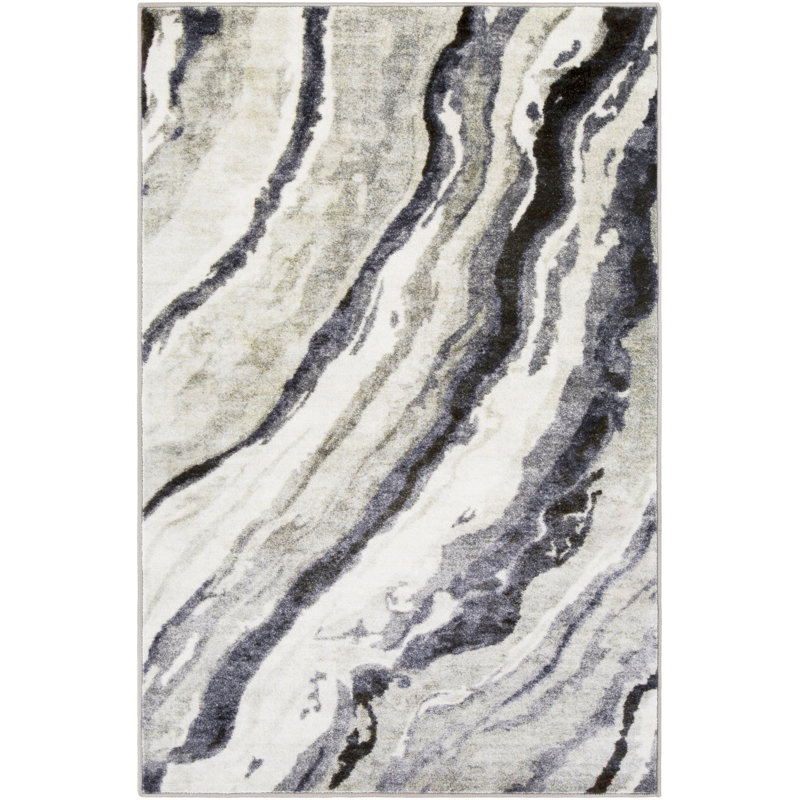 Gris Atsuko/Tapis décoratif noir, Rectangle 5 pi 3 po x 7 pi 3 po
