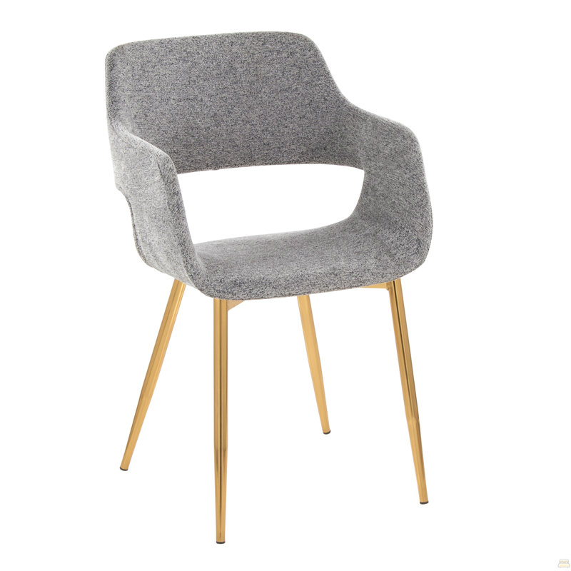 Chaise d'appoint Mid-Century moderne en tissu noir avec tissu gris - ensemble de 2, Gris, Doré