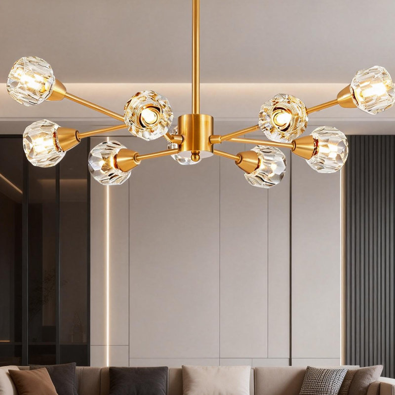 Lustres modernes en cristal, lustre doré 9 lumières pour la chambre à coucher du salon (sans ampoules)