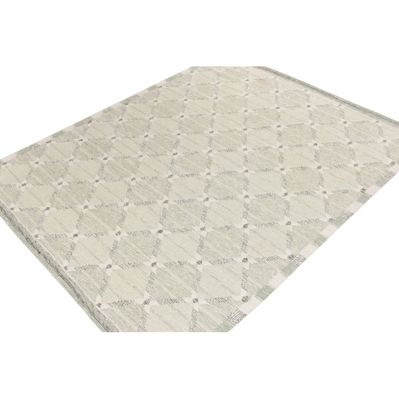 Scandinavian Hand Knotted Silk Trellis Area Rug, Rectangle 10' x 14'