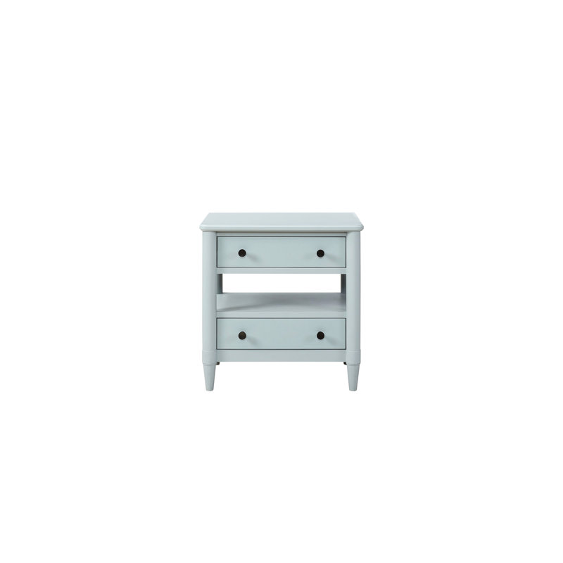 Table de chevet bleue avec deux rangements - Bois massif et finition océan 2 feutres doublés et intérieur