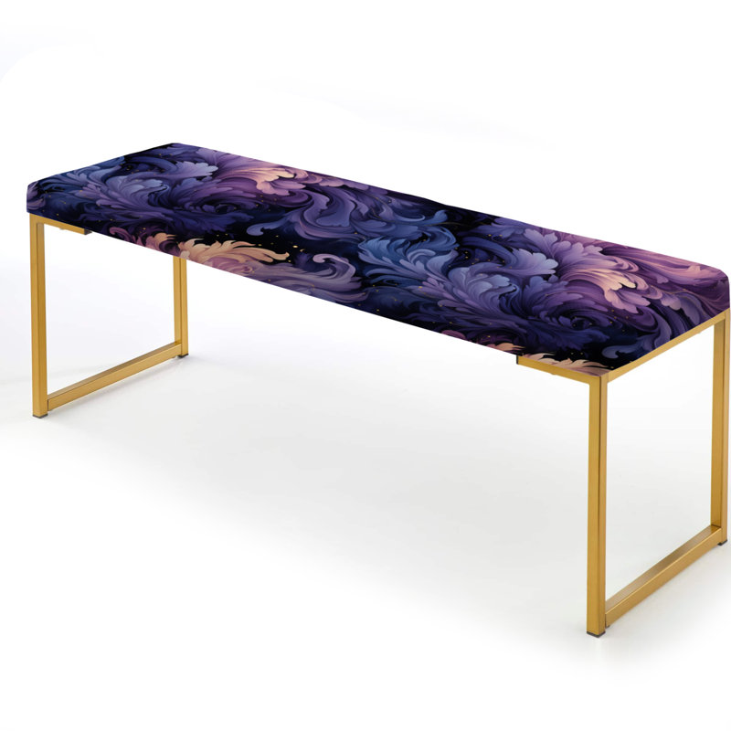 Celestial Purple Damask Mirage - Damask Upholstered Gold Bench