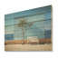 Arbre avec un banc, horizon de la Grèce - Art mural en bois côtier sur bois de pin naturel-101408145