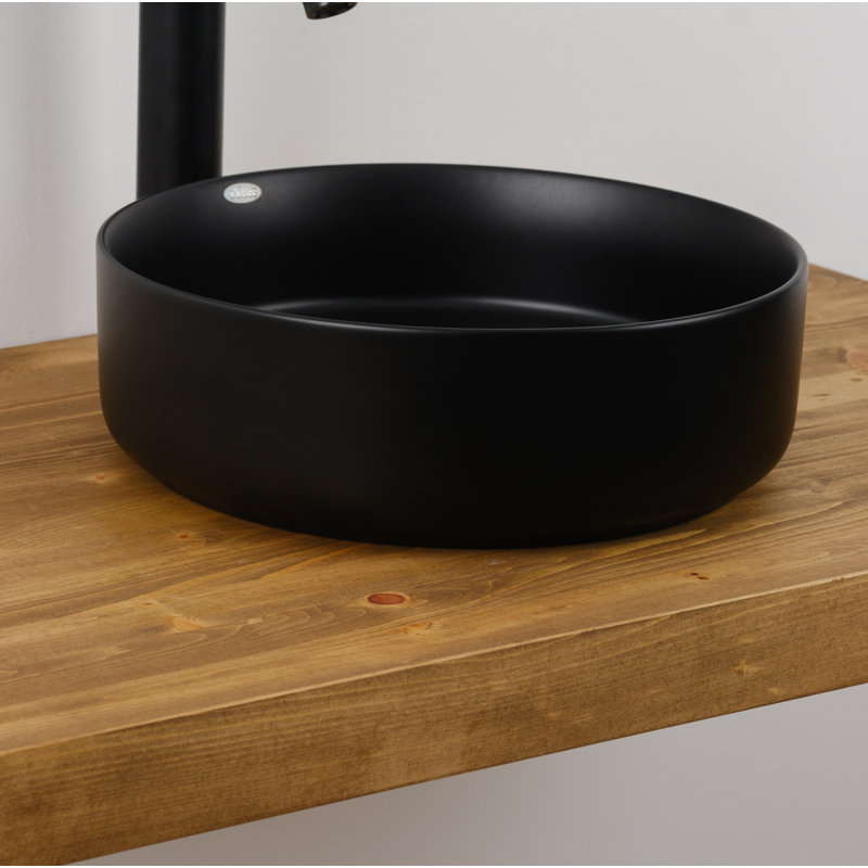 14 po x 14 po Lavabo vasque de salle de bain rond en céramique, Noir mat