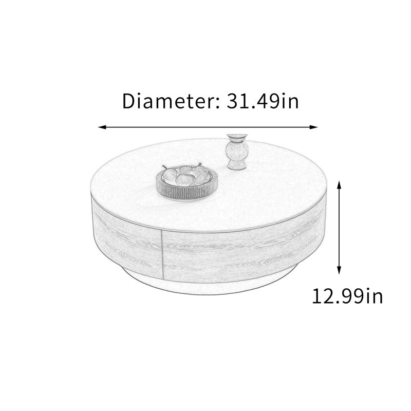 Table basse ronde pour petit appartement, White Top/Brown Base , 12.99" H x 31.49" W x 31.49" D, Flat