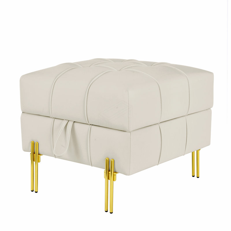 Repose-pieds rectangulaire capitonné en cuir, Beige