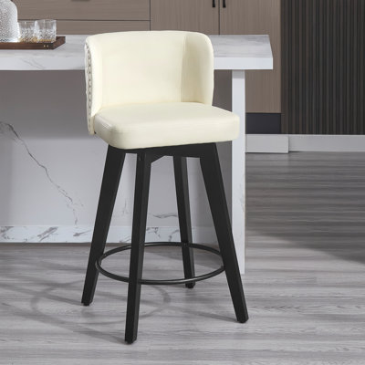 Tabouret de bar pivotant, siège en cuir d'unité centrale 27,5 po avec dossier capitonné, pieds en bois massif, tabouret de bar à hauteur de comptoir, tabouret de bar pivotant, siège en cuir d'unité centrale 27,5 po avec dossier capitonné, pieds en bois massif, chaises de bar