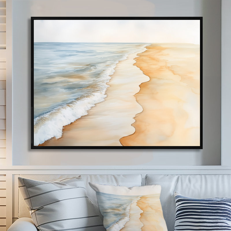 Décoration murale bord de mer Warm Sand Coastal Drift I - Beige, H 12 po x l 20 po, Cadre flottant noir