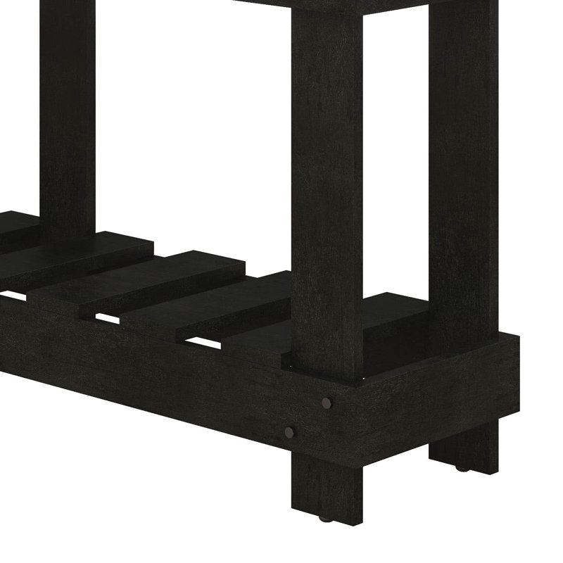 62.9" Vintage Entryway Table, Fir Solid Wood With Natural Grain, 6 Reinforced Legs, Metal Rivet Decor & Plank Under-Shelf