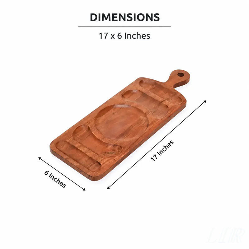 Plateau de service en bois de manguier fabriqué à la main avec compartiments divisés, parfait pour les réceptions élégantes et un usage quotidien