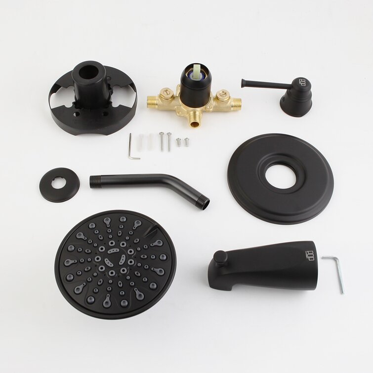 Pop Sanitaryware 6202-6-B Shower Faucet Set with Valve Bathroom High Pressure 35 Setting Dual 2 in 1 Shower System Finish: Matte Black