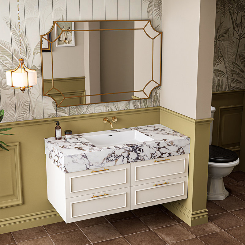 Armoire de salle de bain de style français, 51", Blanc cassé / blanc