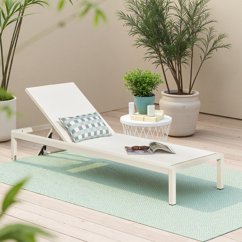 Chaise longue de patio avec roulettes en aluminium Minimalist, Blanc