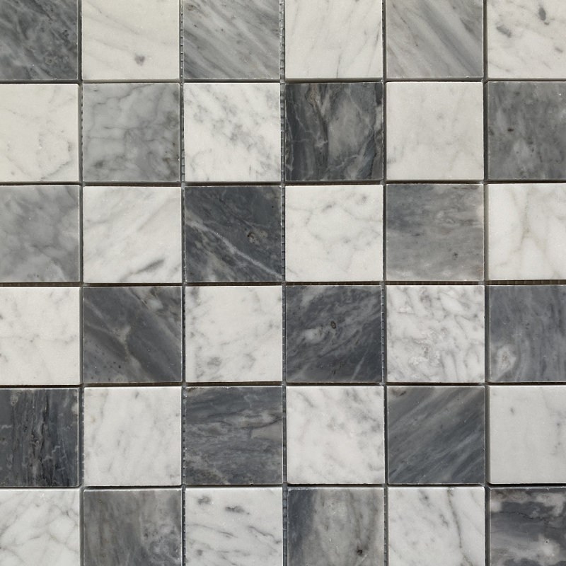 12" x 12" Marble Mosaic Sheet Wall & Floor Tile, White/Gray