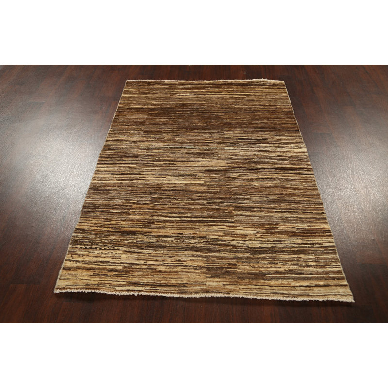 Tapis brun noué à la main de conception unique 4 pi 1 po x 6 pi 1 po