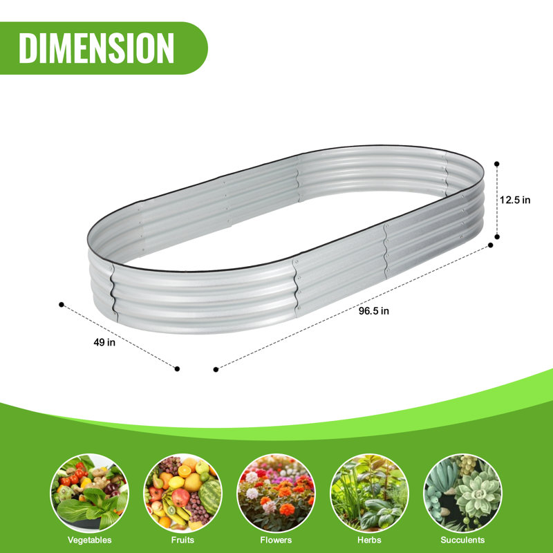 Backyard Expressions Home Galvanized Raised Garden Bed Kit 8x4x1ft, Planter Box Raised Garden Beds Outdoor, Easy Assembly Metal Raised Bed For Gardening Vegetables, Fruits, Flowers - Silver