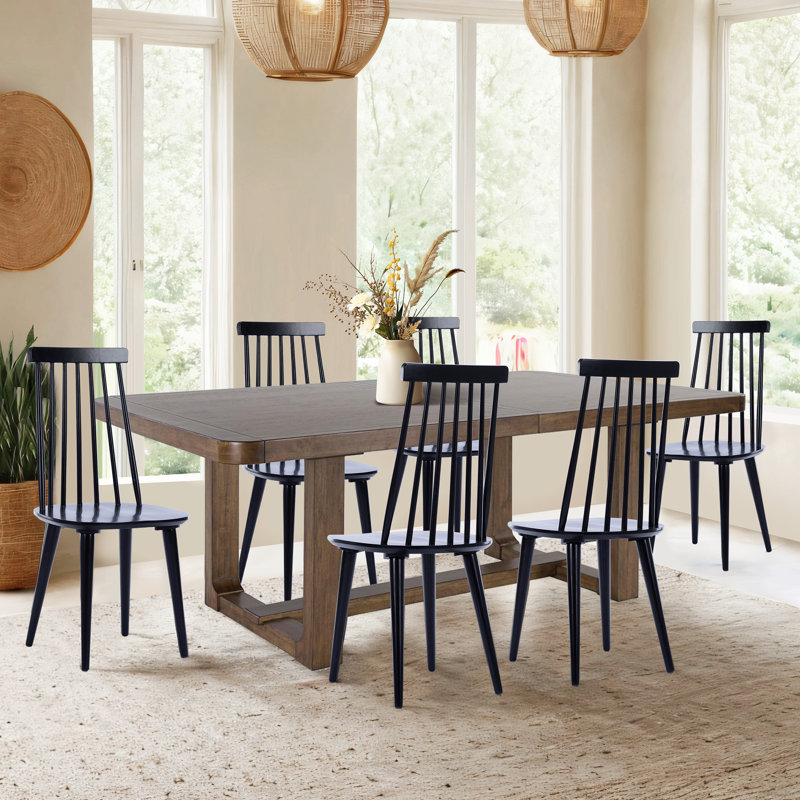 Delphina 17.3" Wide Modern Black Wood Windsor Dining Chairs, 6