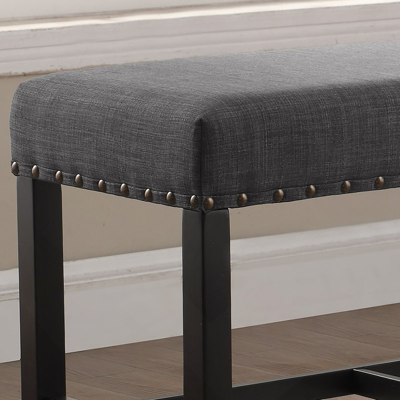 Banc de salle à manger en tissu à hauteur de comptoir avec garniture cloutée, gris, Gris