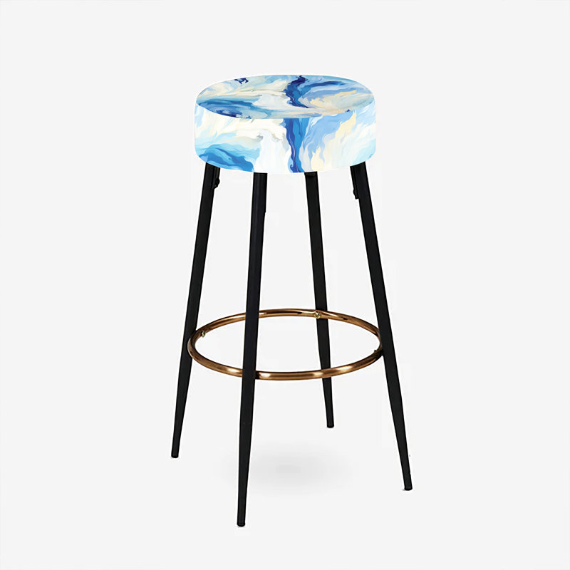 Ensemble de 2 tabourets de bar abstraits bleus et blancs Celestial Ikat Mirage