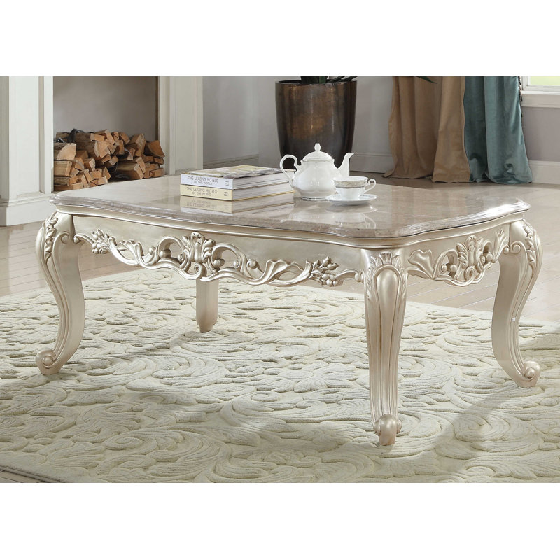Gorsedd Rectangular Marble Top Antique White Coffee Table