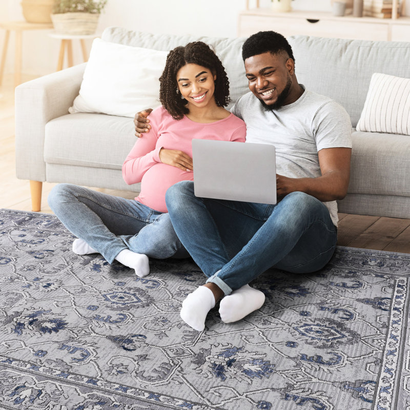 5x7 Grey/blue/ Entryway Carpet - Non-shedding, Stain , Withstands Wear And Tear Rug Heavy Use, Rectangle 5'2" x 7'6"