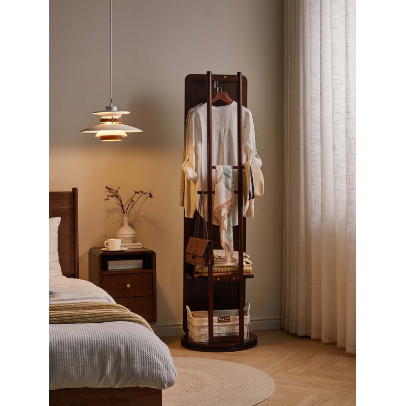 Miroir autoportant en bois massif avec porte-vêtements