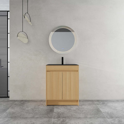 28" Freestanding Bathroom Vanity / Laundry Utility Cabinet, w/ Stainless Steel Sink and Flexible Drain Pipe, 2-Soft Close Door