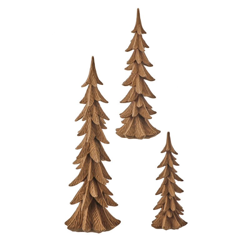 Ensemble de 3 arbres floqués en résine 10 à 17,75 po, Tanné