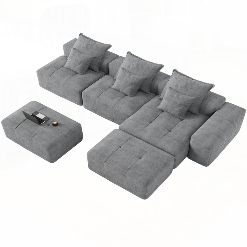 Canapé modulaire surdimensionné avec coussins moelleux et combinaisons multiples, Gris
