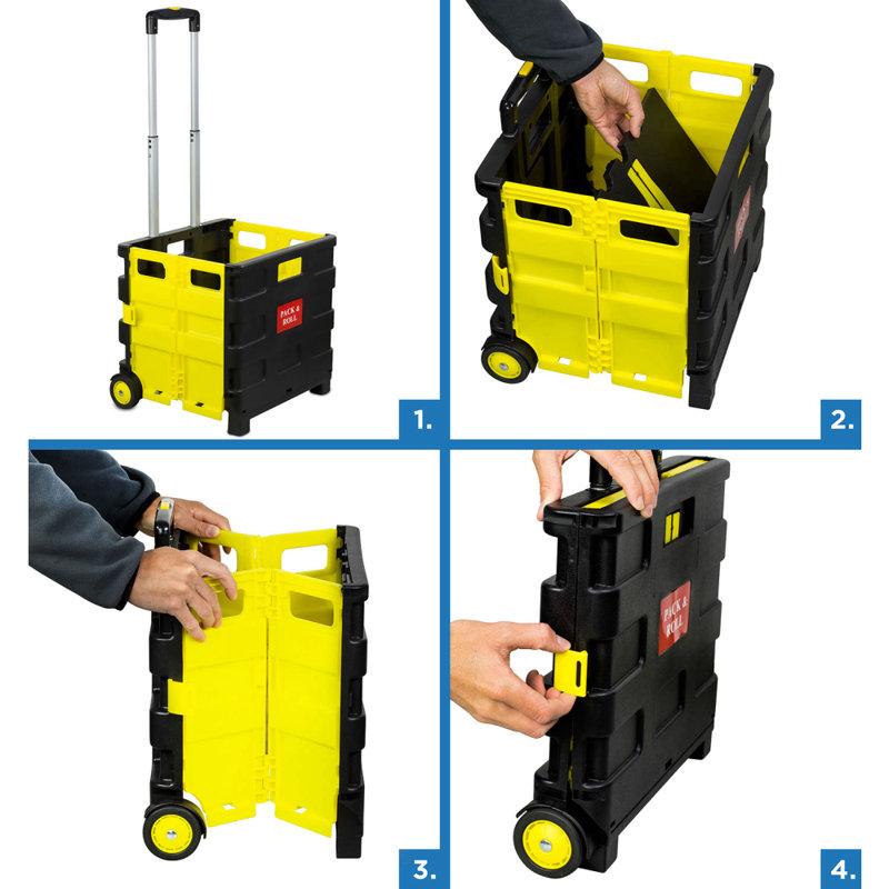 Compact Black and Yellow Folding Utility Cart with Telescoping Handle