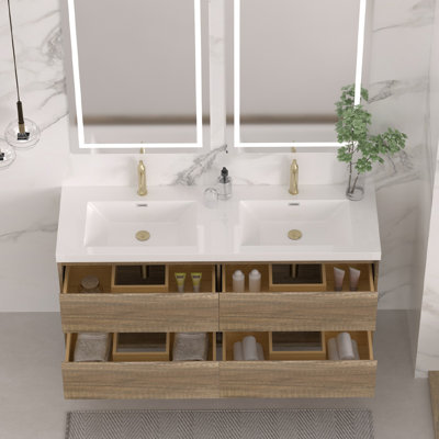 Meuble-lavabo double 60 po avec lavabos intégrés en résine