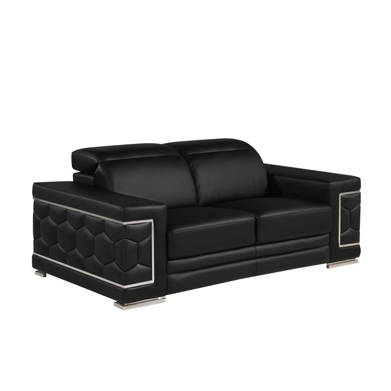 Causeuse en cuir véritable Charliee, Noir