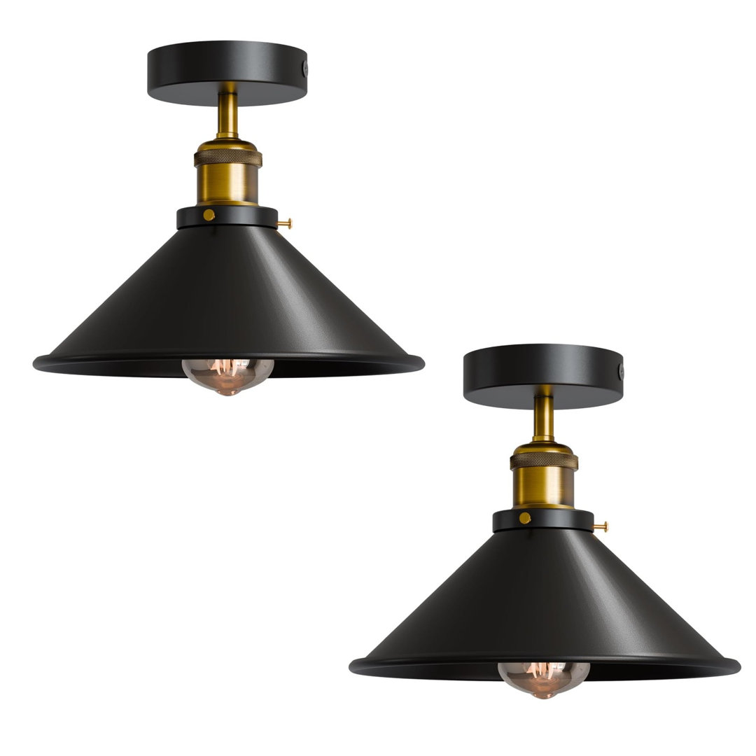 Modern Semi Flush Mount Ceiling Light Metal 2 Pack Cone Shape Pendant Lamp Chandelier LED Lights Fitting for Kitchen Bedroom Hallway Restaurant Hotel