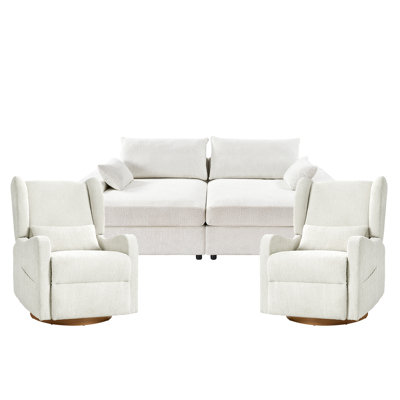 Ensemble de salon 3 pièces avec canapé-lit et fauteuils inclinables Lorino
