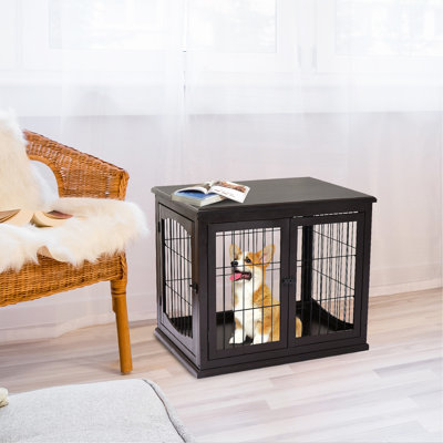 Mobilier de cage pour chien, petite table de bout pour cage de chien avec deux côtés qui s'ouvrent, porte verrouillable, chenil pour chiot à l'intérieur, mignon et décoratif, café