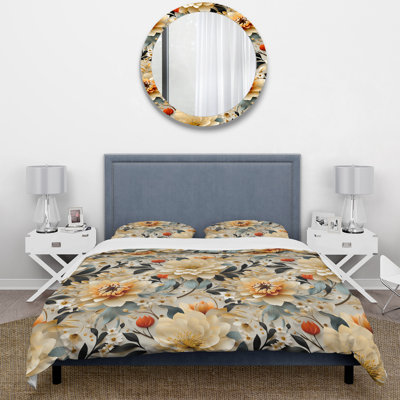 Beige And Green Harmony Garden Flourish - Floral Duvet Cover Set - Microfiber Polyester