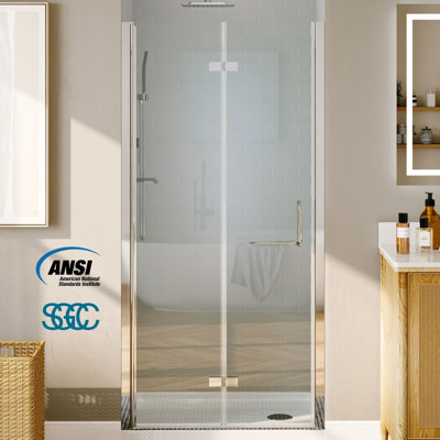 36 to 37-1/4 in. W x 72 in. Bi-Fold Semi-Frameless Shower Door in Chrome with 1/4" Clear Tempered Glass