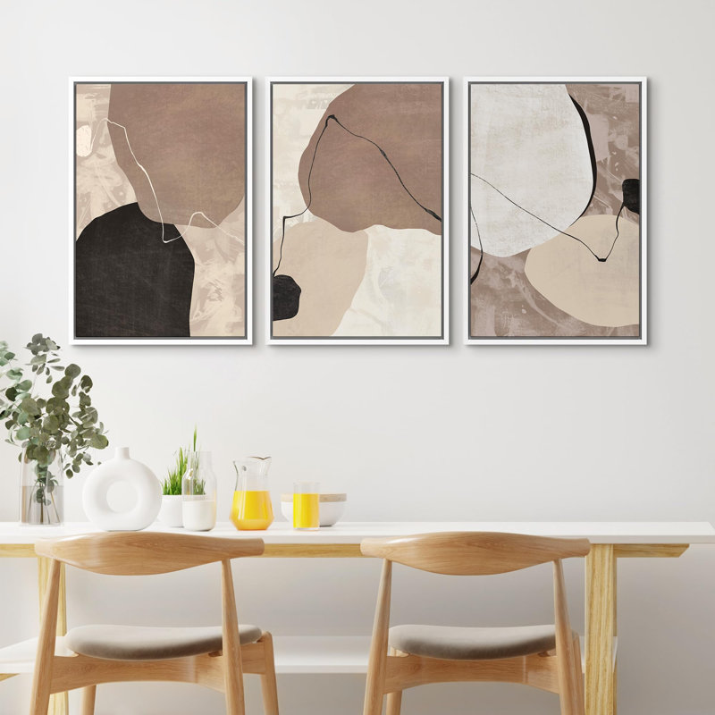 "Block Abstract Mid Century Modern Shapes Art Art Decor Chic For Living Room Room" 3 pièces, Blanc, H 24 po x l 16 po
