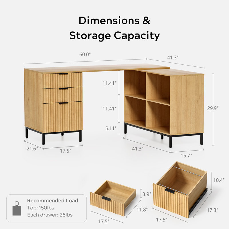 Bureau de direction cannelé 60 ", Chêne